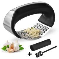 304 Stainless Steel Garlic Press with Peeler Brush in Color Box