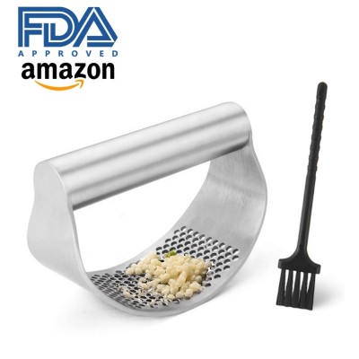 2020 NEW DESIGN Amazon Product Stailess Steel Garlic Press with Brush