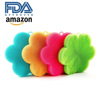 2020 NEW Amazon Product Flower Silicone Kitchen Dish Scrubber